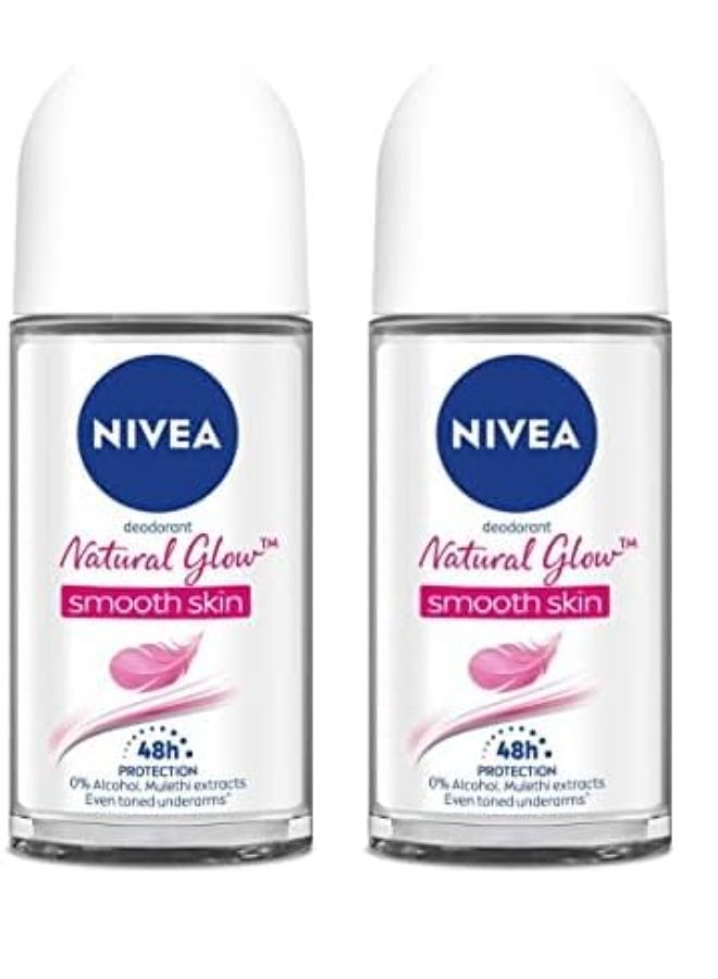NIVEA Natural Glow Smooth Skin Deodorant Roll On for Women, 50ml (originally Whitening Smooth Skin) (Pack of 2) - Image 1